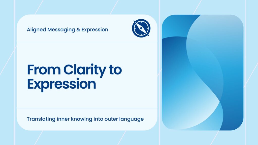 From Clarity to Expression infographic illustrating the living bridge between inner knowing and outer resonance - part of Perfect Blend's Aligned Messaging and Expression methodology using Voice Predicates and Natural Language Bridges