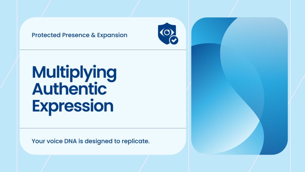 Multiplying Authentic Expression infographic illustrating how your Voice DNA is designed to replicate - part of Perfect Blend's Protected Presence and Expansion methodology for scaling your voice without losing your essence